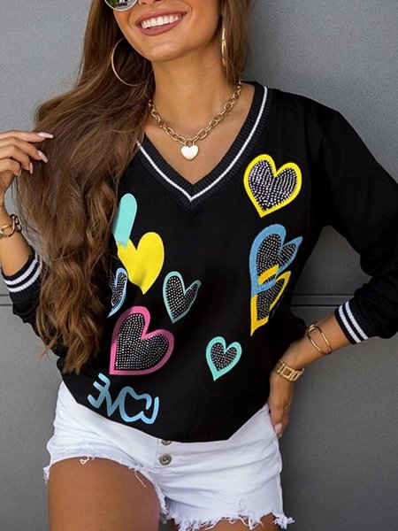 

Casual Heart Cotton Blends Sweatshirt, Black, Hoodies & Sweatshirts