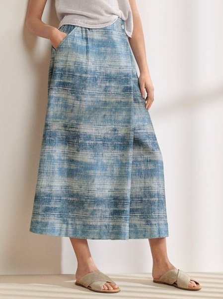 

abstract print casual skirt, Blue, Skirts