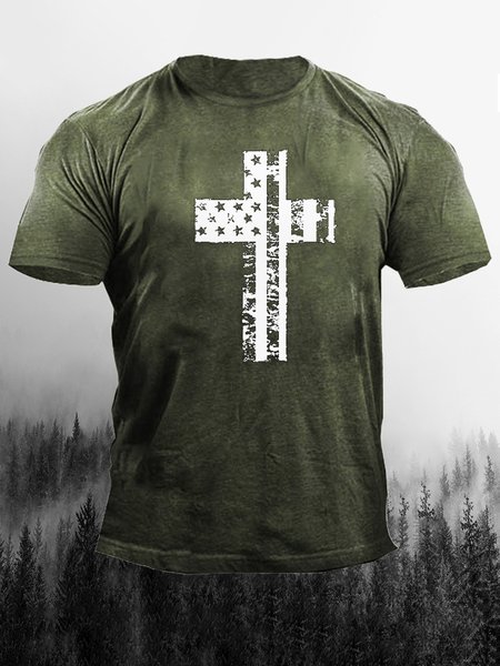 Cross Element Graphic Print Crew Neck Short Sleeve Tee Men, Green, T-shirt