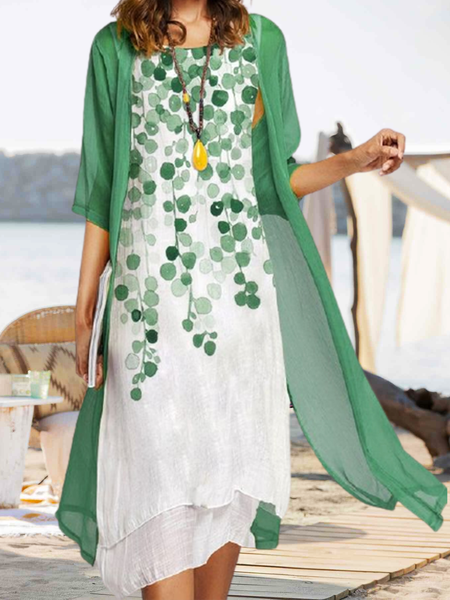 

Floral Loosen Casual Suits, Green, Suit Set
