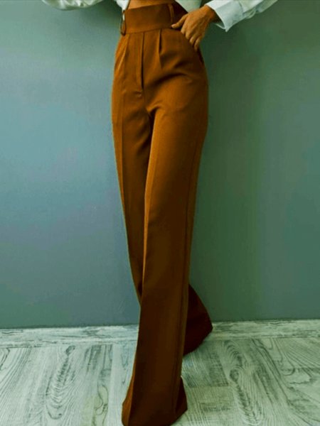 

Spring Straight Leg Simple Work Daily Non-Stretch Pants, Khaki, Wide Leg Pants