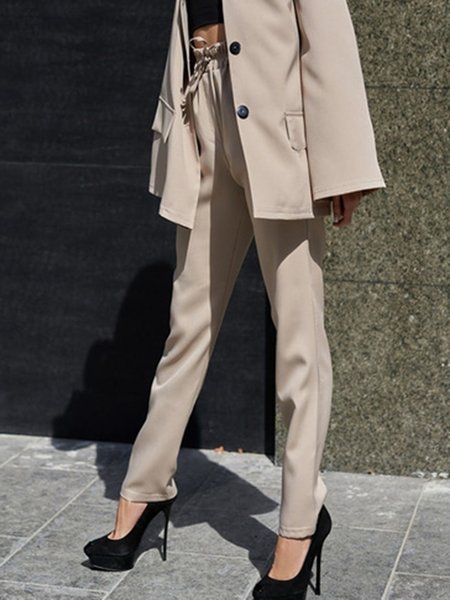 

Simple Solid Daily Straight Leg Pants, Light khaki, Straight Leg Pants