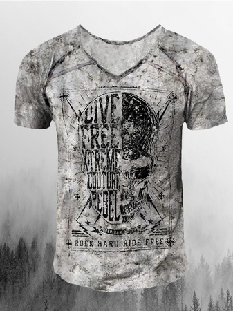 

Casual Sports Abstract Skull Text Digital Print Short Sleeve T-Shirt, T-shirt