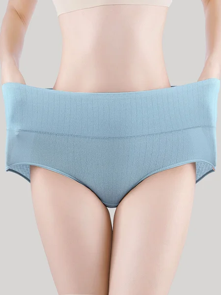 

High Waist Abdominal Cotton Crotch Antibacterial Breathable Brief Brief, Blue, Underwear