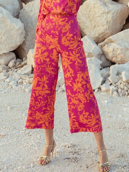 

Vacation Floral Wide Leg Daily Pants, Orange, Wide Leg Pants