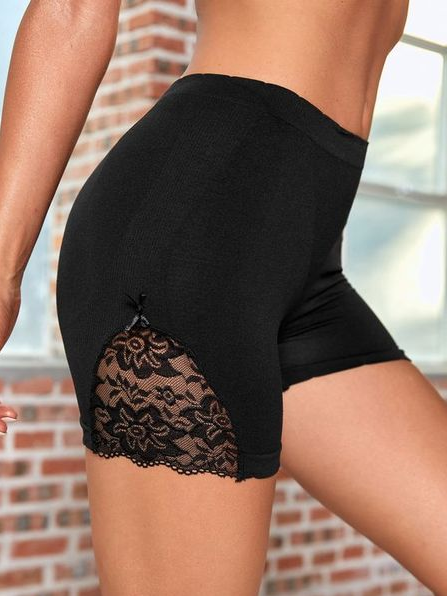 

Plain Beach Skinny Cotton Blends Pants, Black, Shorts