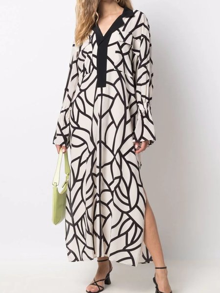 

Flat Collar Geometric Off Shoulder Long Side Slit Dress, As picture, Maxi Dresses