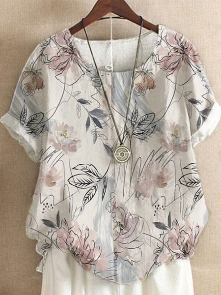 

Loosen Crew Neck Floral Shirts & Tops, Multicolor, Shirts & Blouses