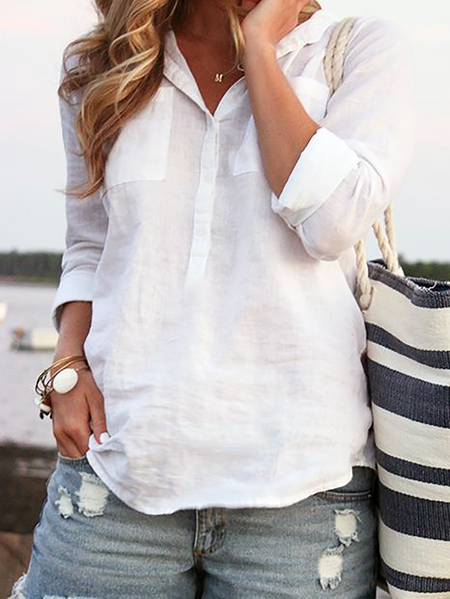 

Plus size Plain Casual Shirts & Tops, White, Blouses & Shirts