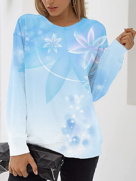 

Floral Crew Neck Casual Cotton Blends Sweatshirt, Blue, Sweatshirts & Hoodies