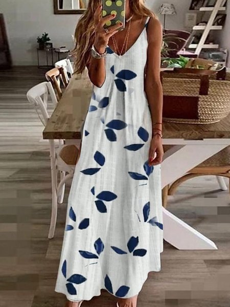 

Loosen Vacation Spaghetti Dresses, White, Floral Dresses