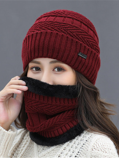 

Men's Thick Knitted Scarf Baotou Hat, Red, Men's Accessories