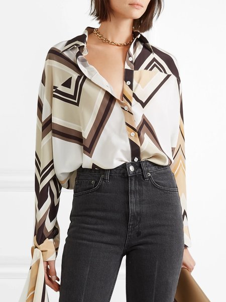 

Simple Long Sleeve Shirt Collar Loosen Shirt, Brown, Blouses and Shirts