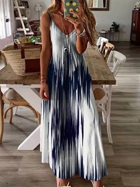 

V Neck Painted Casual Loosen Dresses, Multicolor, Dresses