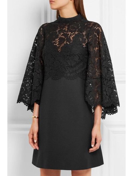 

Regular Fit High Neck Black Lace Dress, Mini Dresses