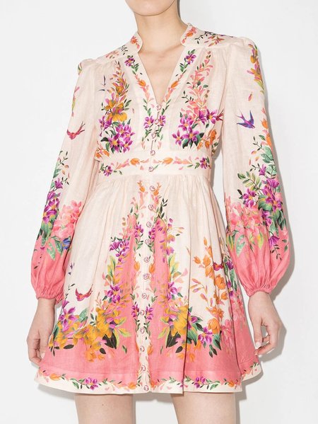 

Romantic Regular Fit V-neck Floral Dress, As picture, Mini Dresses