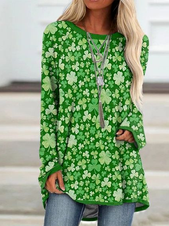 

St. Patrick's Day Loosen Floral Long sleeve tops, Green, Long sleeve tops