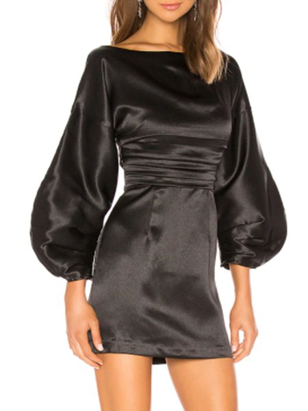 

Formal Elegant Crew Neck Solid Dresse, Black, Mini Dresses