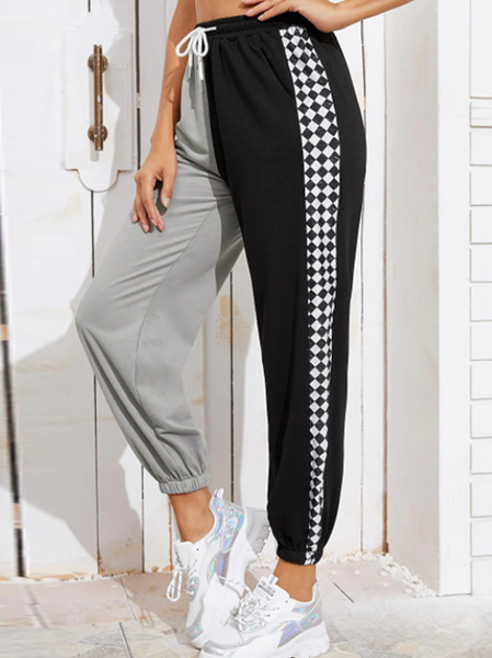 

Contrast Panel Black and White Check Comfortable Mid-Rise Black SweatSports Sports Sports Pants Loosen Sports Sports Sports Pants, Pants