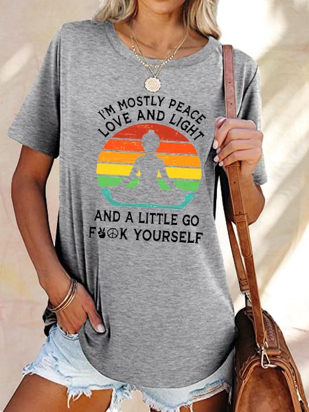 

Funny text print round neck short sleeve T-shirt, Gray, T-shirts