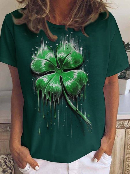 

St. Patrick's Day Clover Crew Neck Short Sleeve T-Shirt, Deep green, T-shirts