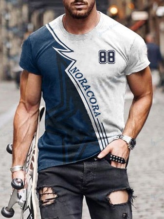 

Casual Sports Geometric & Digital Digital Print Short Sleeve T-Shirt, As picture, T-shirt