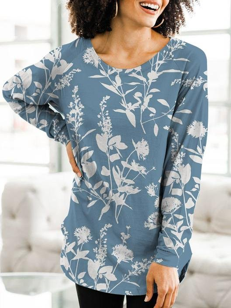 

Casual Floral Regular Fit Cotton Blends Sweatshirt, Blue, Sweatshirts & Hoodies