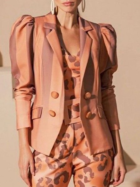 

Flat collar Regular Fit Long sleeve Blazer, Brown, Blazers