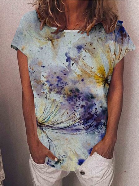 

dandelion print relaxed fit top, Purple, T-Shirts