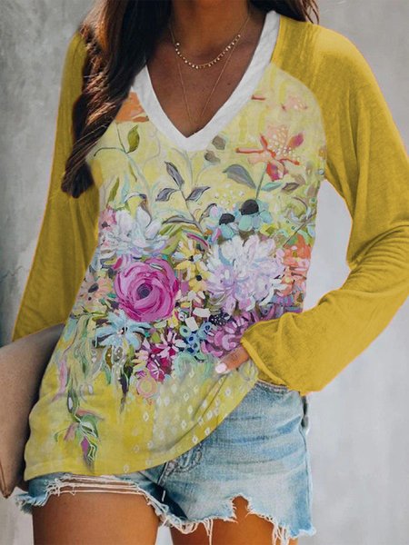 

Cotton Blends Long Sleeve T-shirt, Yellow, T-Shirts