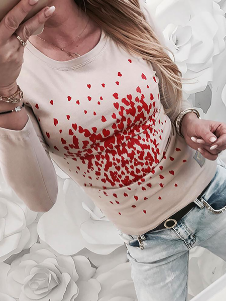 

Plus size Heart Printed Casual Shirts & Tops, As picture, T-Shirts