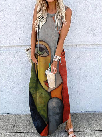 

Figure Cotton Blends Loosen Dresses, Multicolor, Casual Dresses
