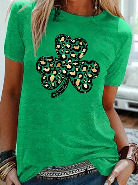 

St. Patrick's Day Lucky Shamrock Print Short Sleeve Round Neck T-Shirts, Green, T-Shirts