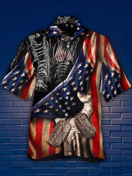 

Mens American Flag Print Casual Breathable Hawaiian Short Sleeve Shirt, Blue, Men's Floral shirt