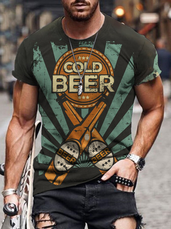 

Casual sports beer and wine digital printing short-sleeved T-shirt, Green, T-shirt