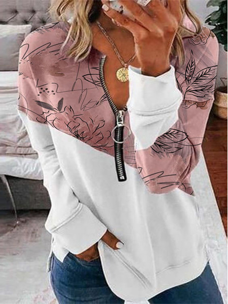 

Floral Cotton Blends V Neck Sweatshirt, Pink, Sweatshirts & Hoodies