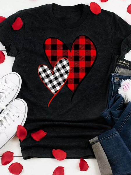 

Valentine's Day Round Neck Short sleeve tops, Black, T-shirts