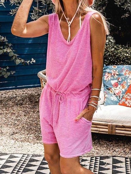 

Buttoned Loosen Casual One-Pieces, Pink, Jumpsuits