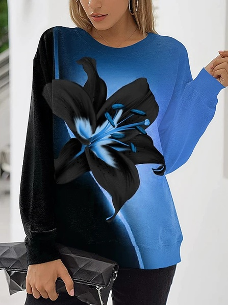 

Floral Cotton Blends Casual Sweatshirt, Blue, Sweatshirts & Hoodies