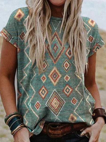 

Geometric West Styles/Cows Shirts & Tops, Green, T-Shirts