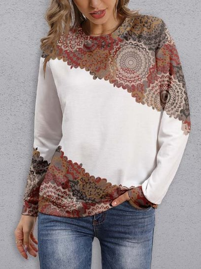 

Geometric Crew Neck Sweatshirt, Multicolor, Hoodies & Sweatshirts