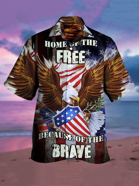 

Mens Eagle Old Glory Print Casual Breathable Short Sleeve Hawaiian Shirts, Khaki, Men's Floral shirt