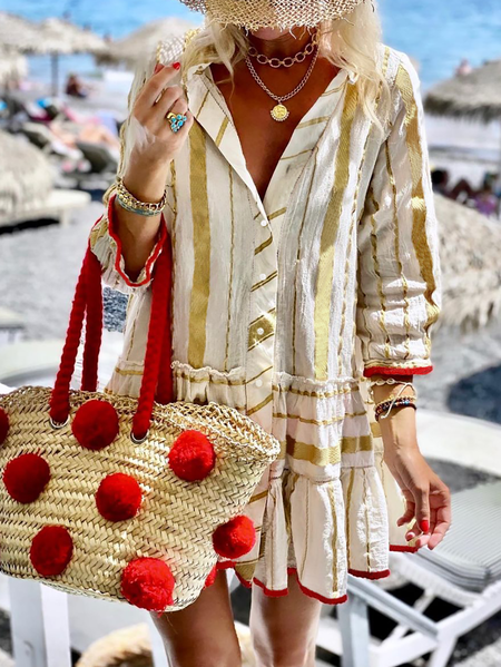 Plus size Boho Casual Mini Weaving Dress, White, Mini Dresses