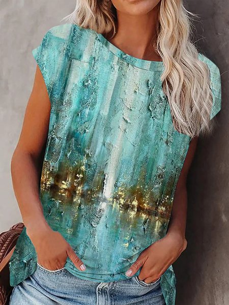 

Holiday leisure gradient Abstract graffiti tie dyeing loose Casual Shirts & Tops, Green, T-Shirts