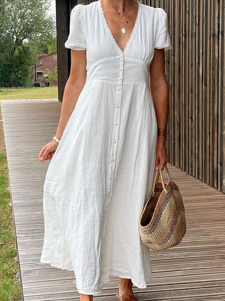 

Casual Plain Loosen Dresses, Off white, Maxi Dresses