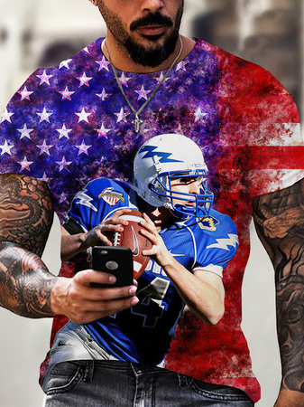 

Casual Sports Rugby Sports Digital Print Short Sleeve T-Shirt, As picture, T-shirt