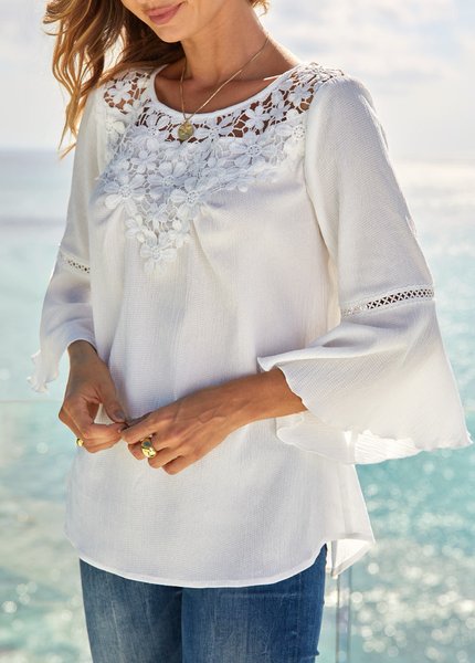 

Vacation Lace Regular Fit Shirts & Tops, White, Long sleeve tops