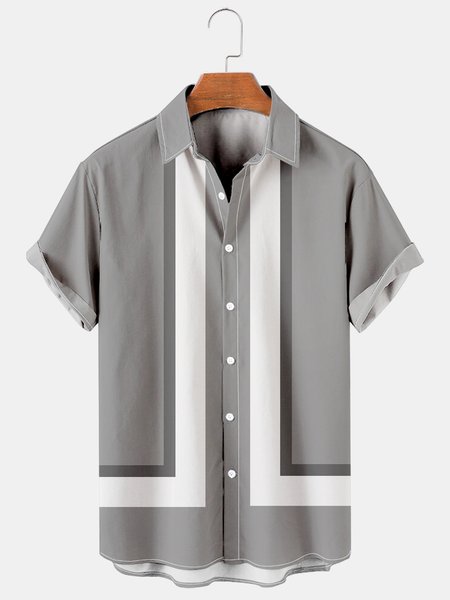 

Mens Vintage Striped Guitar Casual Breathable Short Sleeve Hawaiian Shirts, Gray, Men's basic shirt