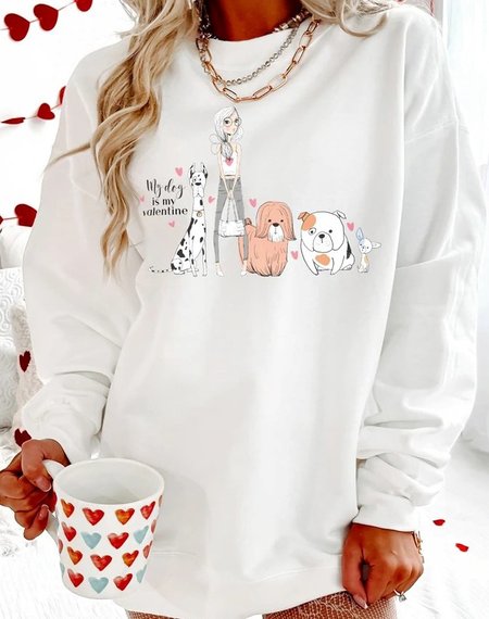 

Crewneck Pullover Casual Print Sweatshirt, White, Sweatshirts & Hoodies