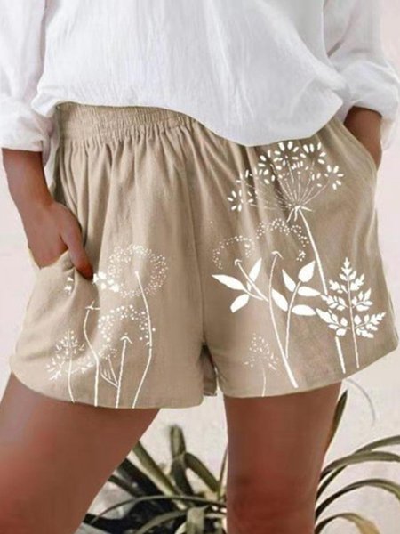 

Linen Vacation Loosen Elegant Floral Pants, Khaki, Shorts